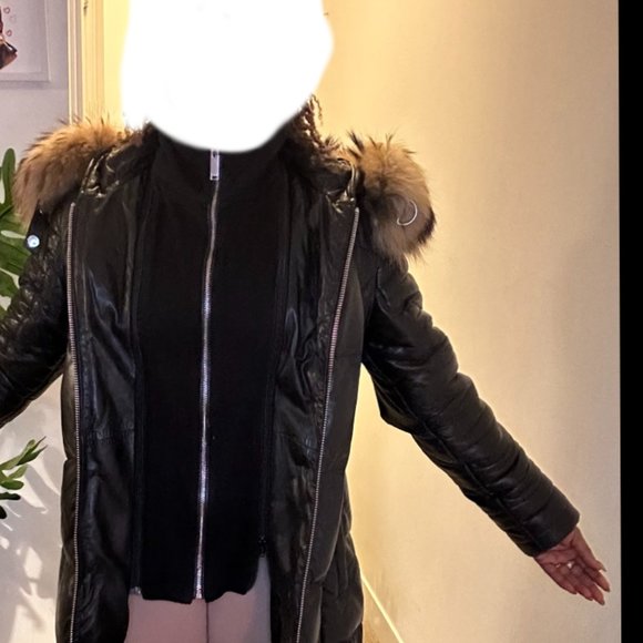 Black leather Winter Coat - Picture 3 of 6